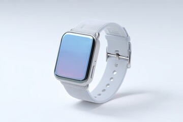Ethereal Wristwear: A close-up view presents a sleek, minimalist smartwatch, its polished surface reflecting a gradient of cool colors, a seamless blend of technology and artistry.