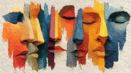 Plexiglas schilderij Abstracte kunst Colorful faces blend together, showing emotions and expressions in an abstract art piece at a gallery  © Andreas