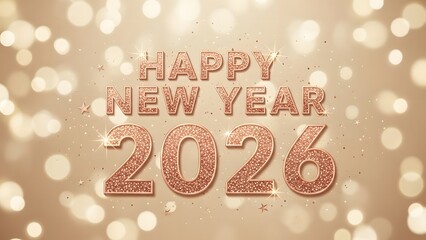 Happy new year 2026 warm beige background with festive decorative typography