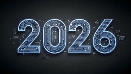 Clean minimal 2026 typography on soft sky gradient modern new year background
