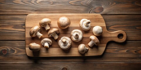 Aromatic Mushrooms Arranged on Rustic Wooden Cutting Board