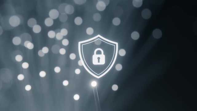 zero trust security architecture concept. Digital shield icon with glowing lines on a dark background.