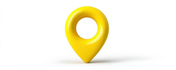 A glossy yellow location pin with a circular cutout, symbolizing navigation or mapping.