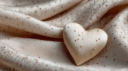 A constellation of freckles connected by a silk ivory thread to form a heart on satin skin-textured background, unique romance