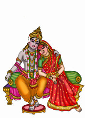 Fototapeta premium hand drawn digital art of goddess rukhmini and lord vithhal