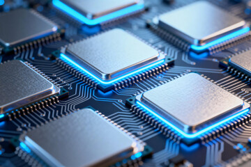 Close-up of Computer Processor Chips on Circuit Board