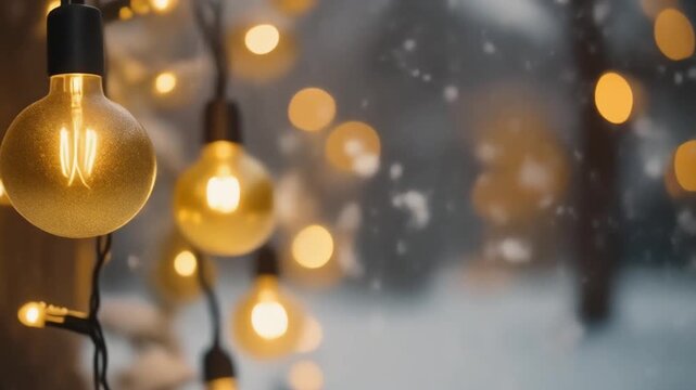 Glowing string lights festive holiday ambiance warm cozy atmosphere sparkling bokeh background