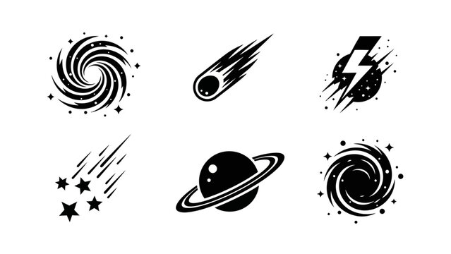 Black and white celestial space elements set for design and decoration