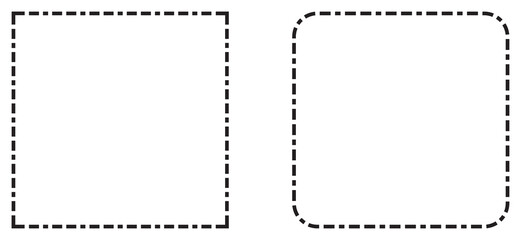 Two dotted line squares with sharp and rounded corners on transparent background