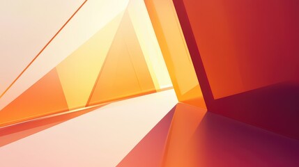 Abstract geometric background with sharp reflective facets and warm orange yellow red gradients, creating a vibrant, modern, futuristic 3d texture with glowing depth and motion