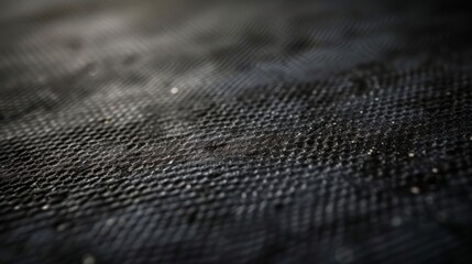Macro close-up of a black industrial texture. Abstract background with a rough grid pattern and selective focus. Dark synthetic material surface