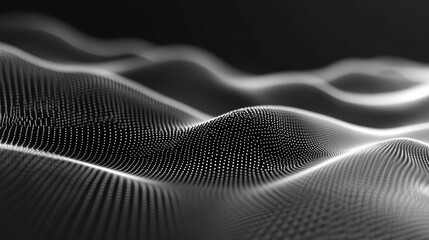 Digital wave surface forms a network grid of flowing data points, representing abstract technology, global connectivity, big data, and a futuristic visualization of information and communication