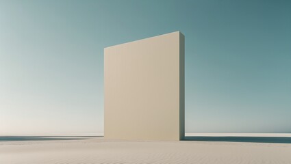 Minimalist architecture featuring a large beige wall against a clear blue sky in a serene landscape