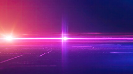 Abstract futuristic glowing light trails traverse a circuit board pattern surface, creating a dynamic digital technology concept with vibrant neon gradients