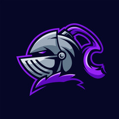 knight silver helmet Mascot Logo emblem for esport team