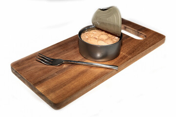 Fresh tuna ready to eat on wooden board