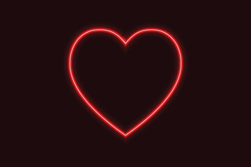 Glowing red neon heart on a black background, Symbol of love.