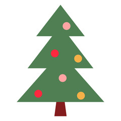 Simple christmas tree icon with colorful ornaments for holiday greeting cards, winter decorations and festive graphic design, PNG with transparent background