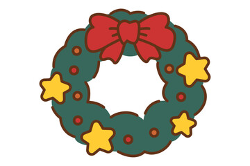 手描き風のかわいいリボンのクリスマスリース