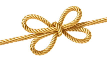 Golden Rope String with Knotted Bow Isolated on White and Png Transparent Background
