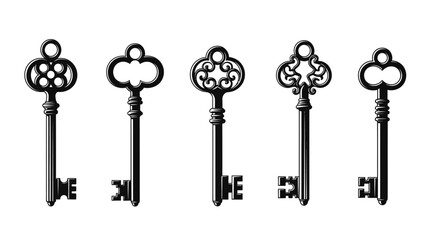 Vintage keys collection isolated on white background ornamental key shapes