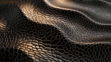 Black and gold luxury reptile skin texture. Abstract background of an undulating snake leather pattern. Elegant and modern material surface for design