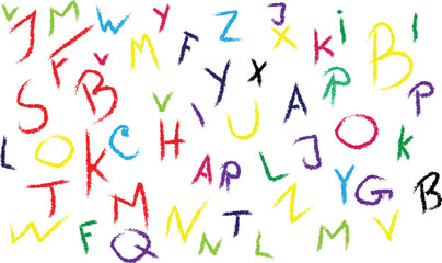 Colorful handwritten alphabet letters on white background
