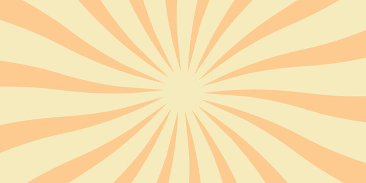 Retro background of spiral yellow beige sun rays. Vintage stripes radial wallpaper for poster, banner, advertising backdrop, comic, circus scene, carnival or summer fair. Vector illustration.