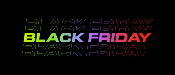 Black Friday Promotional Banner &ndash; Modern Neon Gradient Typography on Black Background &ndash; High-Impact Creative Sale Design for Online Shopping, Web Advertising, and Digital Marketing Campaigns