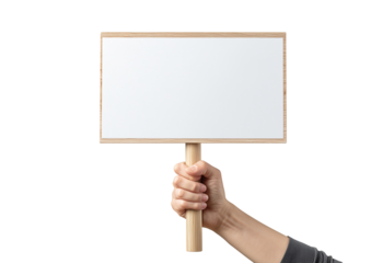Hand Holding Blank Sign on White Background