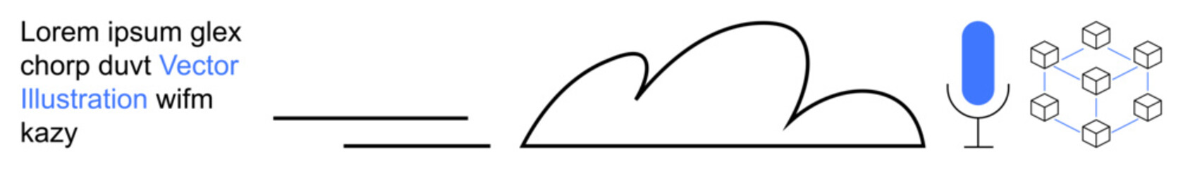 Cloud computing, voice recognition, blockchain technology, data processing, digital innovation, tech integration. Cloud with a microphone and geometric network. Cloud computing and voice recognition