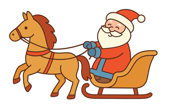 A cartoon-style character, either Santa Claus or Russian Father Frost, rides a horse‑drawn sleigh in a New Year vector illustration