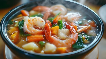 Fresh and Flavorful Thai Shrimp Soup in a Bowl: Pineapple, Cilantro, and Spicy Tom Yum Broth