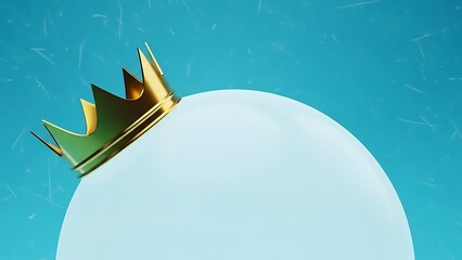 Golden crown on a white, icy sphere against a blue background