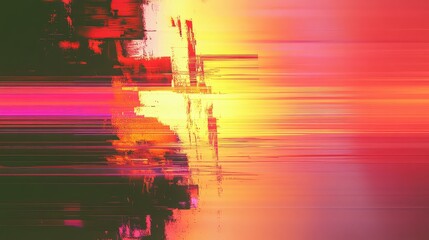 Abstract digital background showing data processing errors, a pixelated effect, and colorful horizontal streaks creating a dynamic, modern, and energetic visual