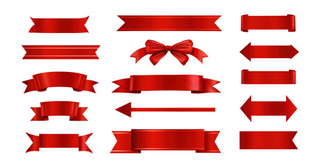 Collection of Red Banners and Ribbons with Bow