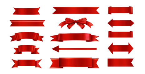 Collection of Red Banners and Ribbons with Bow
