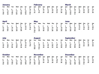 2024年カレンダーのシンプルな月間表示ベクトルテンプレート