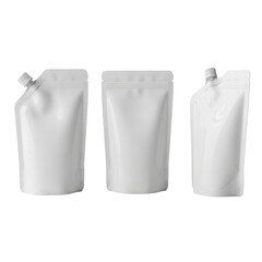 Three White StandUp Pouches with Spouts and Caps