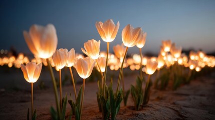 Obraz premium Dreamy tulip field with glowing bokeh