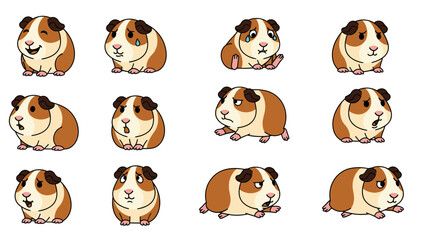 Obraz premium Cartoon-style illustrated guinea pigs in various poses and expressions 