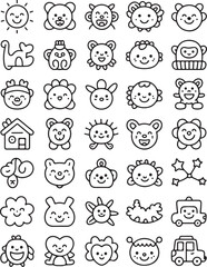 Naklejka premium Cute cartoon icons for kids and children's projects