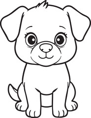 Happy cartoon dog with a tail, puppy, and cute expression, isolated with a toy, brown fur, fun and playful, surrounded by a bear, rabbit, and other cute animals in a fun illustration