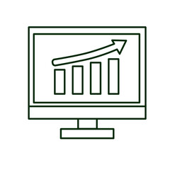 Computer monitor with rising bar chart PNG icon. Perfect for analytics dashboard and business data projects.