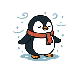 Flat vector illustration of bright wearing tiny scarf snowy breeze cute pose