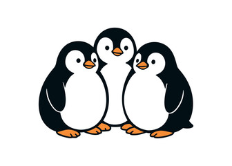 Flat vector illustration of bright trio huddling close for warmth rounded bodies touching