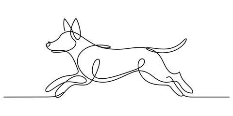 One line drawing of a running dog, continuous line art