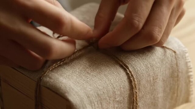 Handcrafting a Gift Wrapped in Burlap with Rope and Wooden Tag for Special