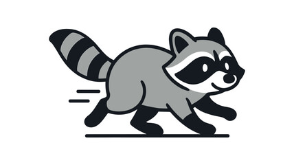 Fototapeta premium Flat vector illustration of bright raccoon running fast with tiny motion lines and tail streaming