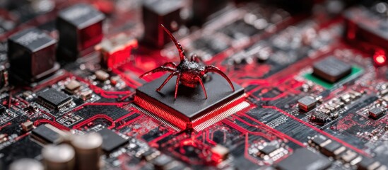 Cyber Security Threat on Computer Motherboard.